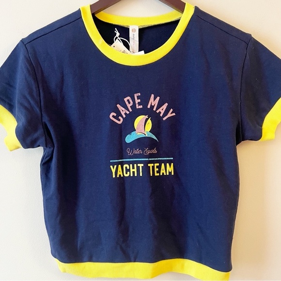 Anthropologie Daily Practice Shrunken Cape May T-shirt Size XS Navy & Yellow NEW - Picture 3 of 9